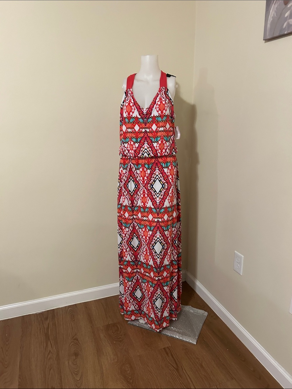 Bisou Bisou Red Geometric Print Maxi Dress
